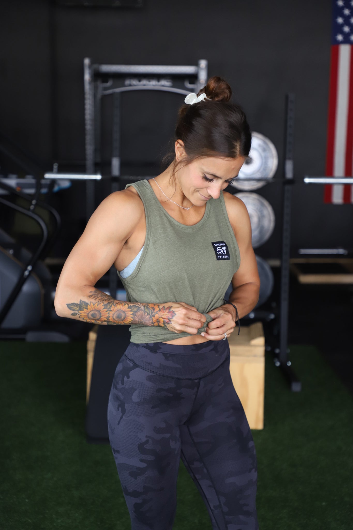 Hand Sewn Patch Sweeney Fitness OD Green Tank