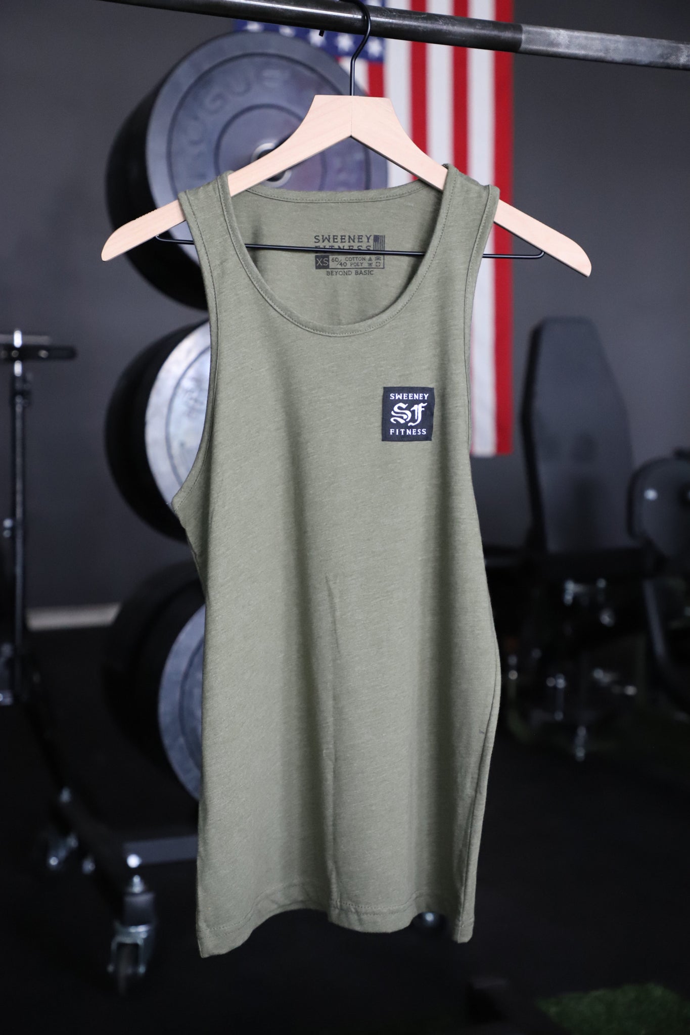Hand Sewn Patch Sweeney Fitness OD Green Tank