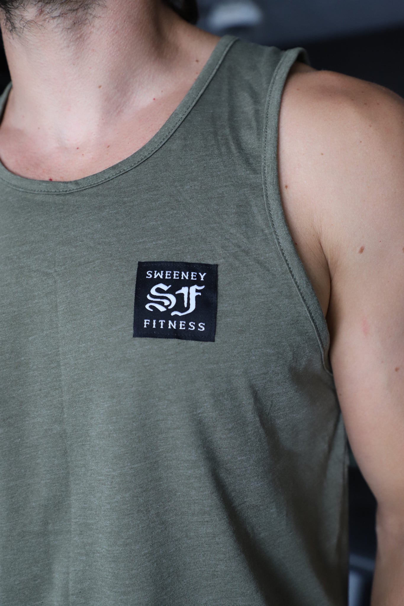 Hand Sewn Patch Sweeney Fitness OD Green Tank